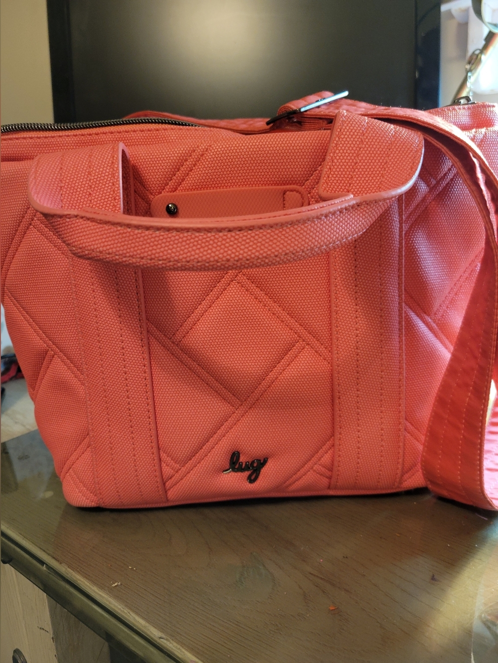 lug Quilted Coral Pink Tote with Removable Strap